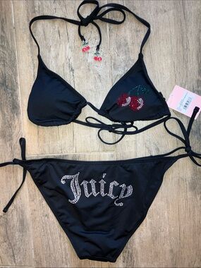 🍒Juicy Couture bling bikini cherries 2 piece swimsuit sz M NWT